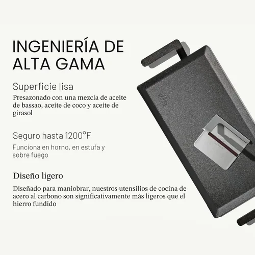 Miniatura 2 de Made In Utensilios de cocina Plancha de acero al carbono + prensa de parrilla Utensilios de cocina profesionales Fabricado en Suecia