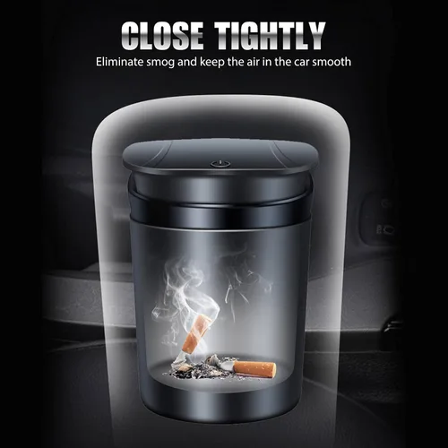Miniatura 4 de Cenicero de automóvil con tapa a prueba de olores, cenicero sin humo, mini cubo de basura para automóvil, cenicero de acero inoxidable desmontable