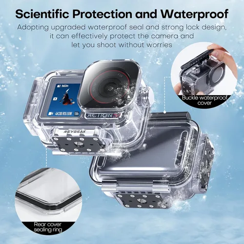 Miniatura 4 de REYGEAK Funda impermeable para DJI Osmo Action 5Pro/4/3,164FT/50M Kit de buceo de carcasa protectora subacuática, carcasa de buceo con interfaz
