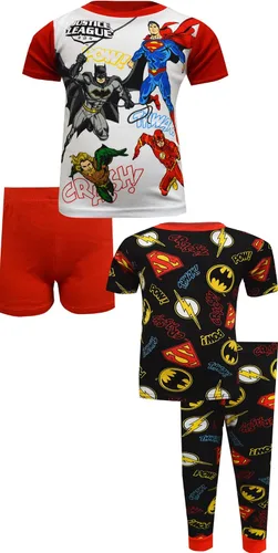 AME INTL Pijama de algodón de 4 piezas de DC Comics Justice League para niños