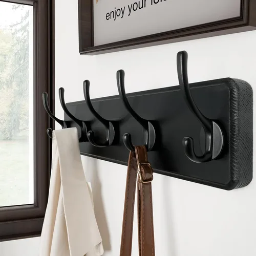 Miniatura 2 de SKOLOO Perchero rústico montado en la pared, perchero de madera maciza de pino, 5 ganchos para colgar ropa, batas, toallas, abrigos