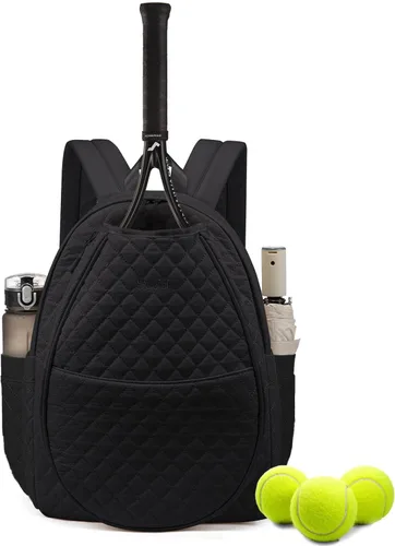 Sucipi Bolsas de tenis para mujeres, Mochila bolsa acolchada para raqueta de tenis para raqueta de tenis, palas de pickleball, bádminton Negro