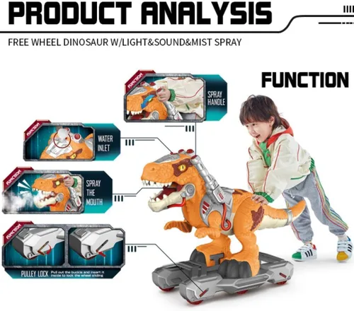Miniatura 3 de Scooter Montable de Dinosaurio para Niños Pequeños – Juguete Eléctrico de Empujar y Montar de Piso Deslizante con Música, Luces, Rociador de Niebla