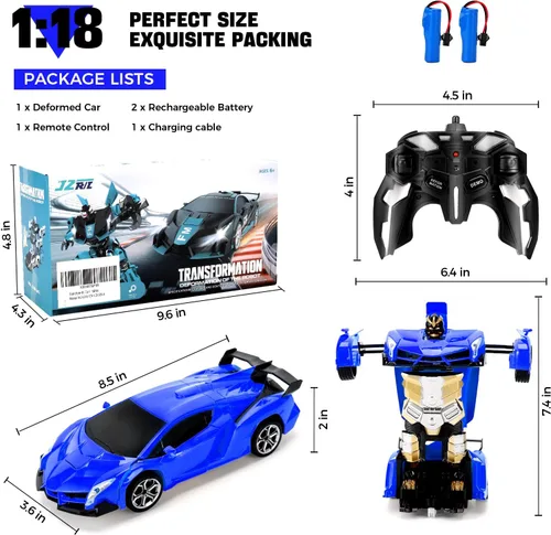 Miniatura 6 de Blackma Carro a Control Remoto – Transformar, Deformación con Un Botón y Deriva Giratoria de 360°, Carro RC Robot Transformable con Luz LED, Regalos
