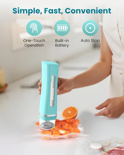 Miniatura 4 de Máquina selladora al vacío FEPPO para alimentos con tanque de agua visible, máquina selladora al vacío compacta portátil con 30 bolsas reutilizables