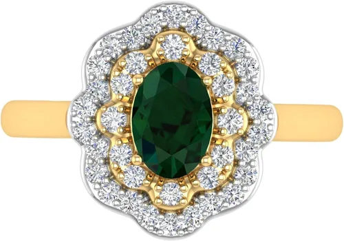 Miniatura 3 de FINEROCK Anillo de compromiso de diamantes redondos y esmeralda de forma ovalada de 1.05 quilates en oro de 10 quilates