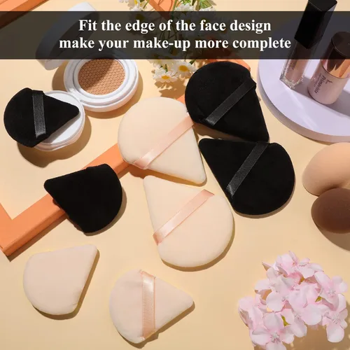 Miniatura 6 de Maitys 12 piezas de polvo triángulo para maquillaje facial, cosmético suelto, terciopelo suave, lavable, reutilizable, esponja de base de maquillaje