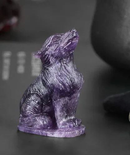Miniatura 5 de Artistone Figuras de lobo de cristal de amatista de 2.0 pulgadas, regalo de piedras preciosas talladas a mano, estatua de lobos, tallas de animales