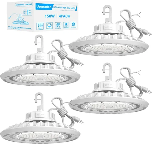 Miniatura 19 de Luz LED UFO High Bay 150W, 22,500LM 5000K luces LED, cable de 5 pies con enchufe de EE. UU., gancho para colgar, cuerda segura, certificación ETL
