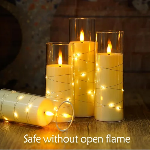 Miniatura 6 de Eebuss Velas sin llama con cuerda de estrella incrustada, velas LED de pilar a pilas con temporizador y control remoto, decoración del hogar
