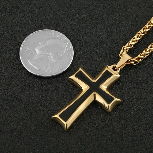 Miniatura 4 de HZMAN collar con colgante de cruz en acero inoxidable para hombres con cadena