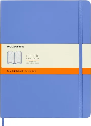 Moleskine - Cuaderno clásico de tapa blanda, a rayas/rayado, azul claro, 9 3/4 pulgadas x 7-1/2 pulgadas