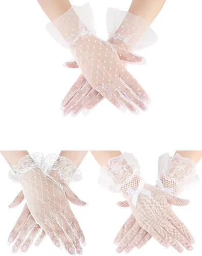 3 pares de guantes de encaje para mujer, elegantes guantes cortos hasta la muñeca, guantes florales para cena, boda, fiesta de té