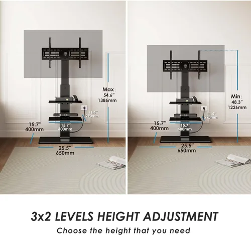Miniatura 4 de FITUEYES Soporte de TV de suelo para TV de 32 a 75 pulgadas con toma de corriente, soporte de TV alto para dormitorio, sala de estar con base