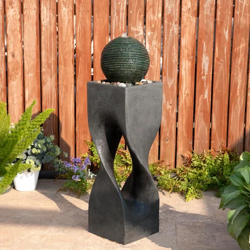 Miniatura 16 de Glitzhome Fuente de agua de cerámica para exteriores con luz LED, fuentes de agua con pedestal de alcachofa extragrande con bomba sumergible, fuente