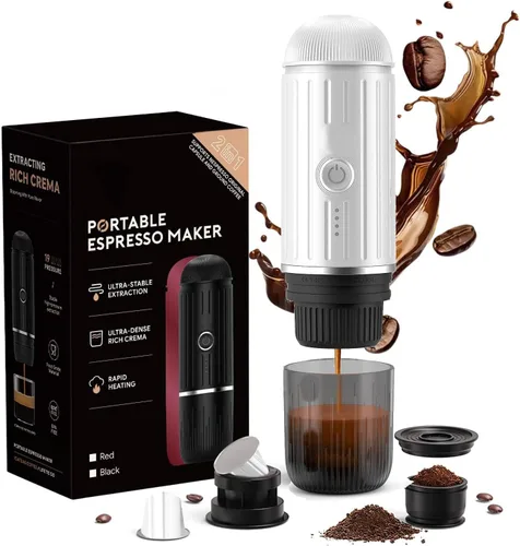 Miniatura 11 de Máquina de café espresso portátil con autocalentamiento de 3-4 minutos, cafetera eléctrica recargable de 12 V, 19 bares, compatible con cápsulas NS