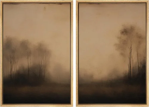 Miniatura 19 de MUDECOR Lienzo enmarcado para pared, bosque brumoso, reflejos, paisaje tranquilo, ilustraciones modernas, arte decorativo, bohemio, tranquilo/zen