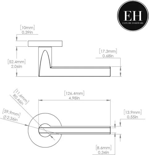 Miniatura 7 de Explore Hardware Palanca de puerta de paso de latón macizo champán, oro satinado para puertas de pasillo o armario
