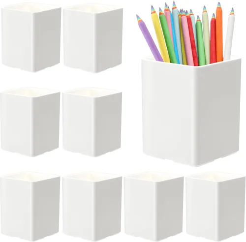 Jutom 8 soportes acrílicos blancos para bolígrafos, para escritorio, taza de lápices, organizador de almacenamiento de brochas de maquillaje a