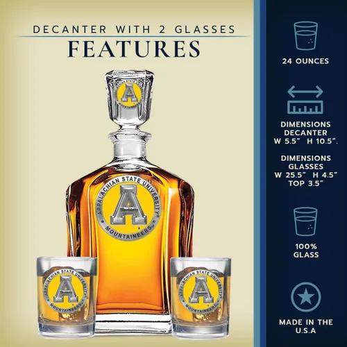Miniatura 4 de Heritage Pewter Juego de decantador Appalachian State con 2 vasos combinados, vertedor de 24 onzas con 2 vasos dobles antiguos, vidrio de peltre