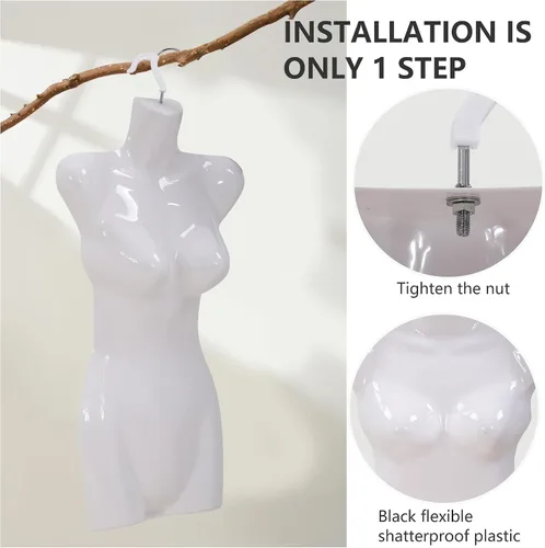 Miniatura 4 de Maniquí de costura de polipropileno (PP), maniquí de costura para torso, maniquí de costura para colgar, maniquí de ropa, con gancho de metal Blanco