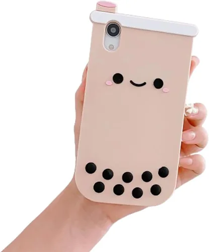Funda de silicona suave con diseño de té Boba 3D para iPhone X/iPhone Xs de 5.8 pulgadas, diseño de dibujos animados de personajes kawaii, cara
