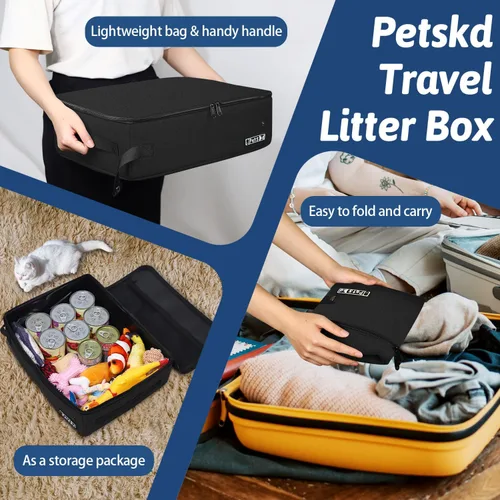 Miniatura 6 de Arenero portátil para gatos de viaje de Petskd con tapa y 10 bolsas desechables, a prueba de fugas y plegable, artículos de viaje esenciales