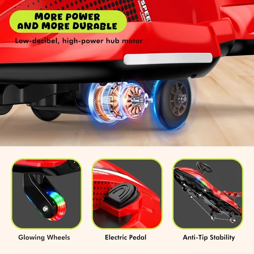 Miniatura 5 de Auto eléctrico Wiggle de 12 V con pedales, auto recargable de oscilación y deriva, diseño antivuelco con respaldo, aerosol, luces intermitentes