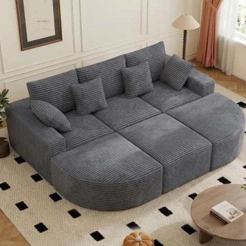 Miniatura 27 de Sofá cama seccional modular de 113", sofás de nube convertibles para sala de estar con otomana, juego de sofá cama de pana sin estructura de 6 Gris