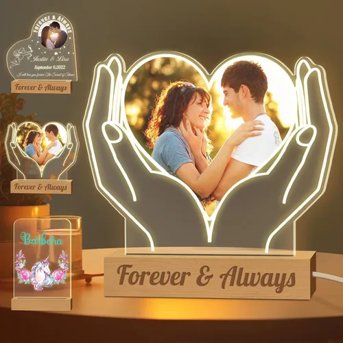 Miniatura 18 de Luz nocturna con foto personalizada, lámpara LED con nombre de corazón, lámpara acrílica personalizada con imagen, regalo para su novia, amante