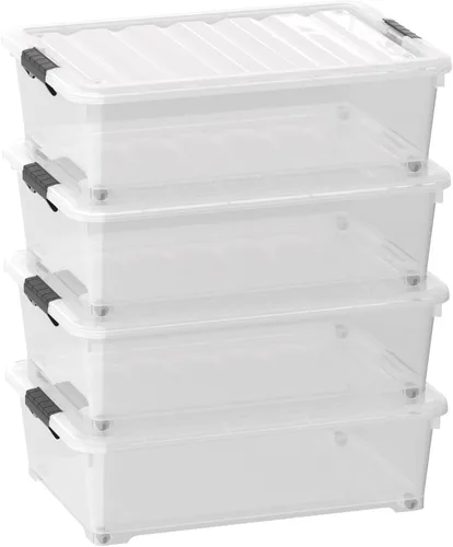 Miniatura 8 de Sandmovie Paquete de 4 cajas de almacenamiento de 20 cuartos de galón debajo de la cama, contenedores de plástico con ruedas y tapas, contenedores