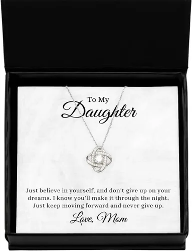 Collar de plata rosa con nudo de amor con texto en inglés «To My Daughter», «Just Believe in Yourself and Don't Give Up On Your Dreams», los mejores