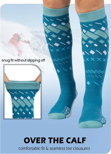 Miniatura 4 de OutdoorMaster Calcetines de esquí, paquete de 2 pares de calcetines de esquí y snowboard para hombres y mujeres con diseño OTC con puño