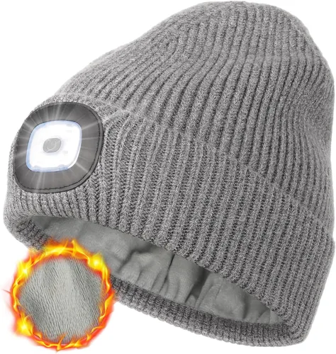 Miniatura 18 de MELASA Gorro de invierno con forro polar LED, recargable por USB, gorro cálido con luz integrada, regalos para hombres, papá, esposo, él