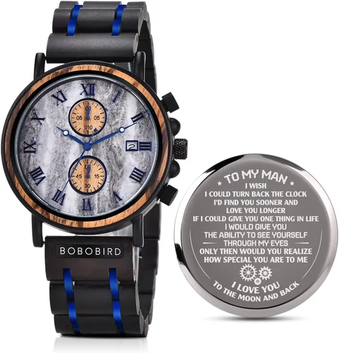 2win Relojes de madera grabados, regalos personalizados para hombres, marido, novio, mi hombre, prometido, padrino de boda, cumpleaños, Navidad,
