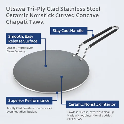 Miniatura 6 de Tramontina Utsava - Sartén para chapati de acero inoxidable recubierto de cerámica con revestimiento triple, cóncava de 10.5 pulgadas