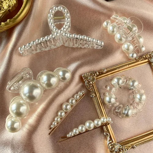 GQLV Accesorios para el cabello de perlas para mujeres/niñas, 6 pinzas de pelo grandes, pasadores decorativos antideslizantes, lazos en espiral para