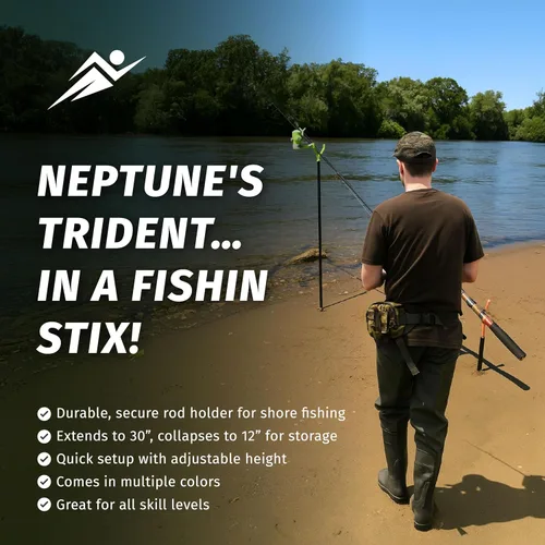 Miniatura 2 de FISHIN' STIX - Kit listo para pescar, incluye soporte para caña de 30 pulgadas, trípode de soporte todo terreno y alarma de mordida