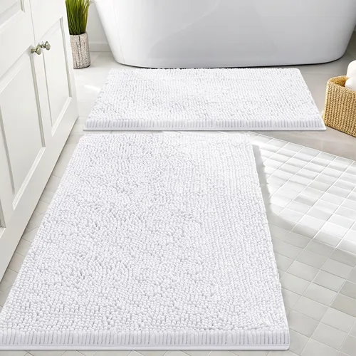 Smiry Juego de 2 alfombras de baño, felpilla suave y absorbente, lavable a máquina, antideslizantes, para bañera, ducha y suelo (30 x 20 + 24 x 16