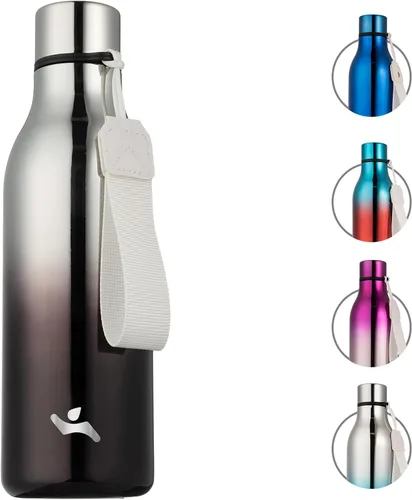 Miniatura 25 de Konokyo Botella de agua aislada con correa, botella de agua de acero inoxidable de 18 onzas de doble pared con aislamiento al vacío, frasco de Verde