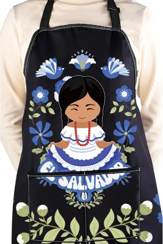 Miniatura 6 de WCGXKO Delantal de cocina inspirado en El Salvador, regalo de arte floral salvadoreño, mercancía de flores de El Salvador