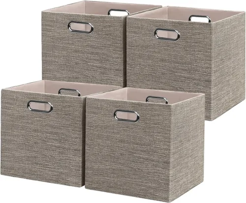 Miniatura 16 de Posprica Cubos de almacenamiento plegables, 11 x 11 x 11 pulgadas, contenedores de tela, 4 unidades, color beige