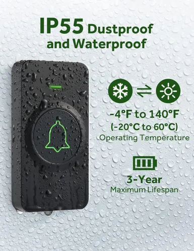 Miniatura 5 de AVANTEK Timbre inalámbrico de más de 1300 pies de alcance inalámbrico, DB-21 Kit de timbre de puerta impermeable con 2 botones, 56 melodías y 5