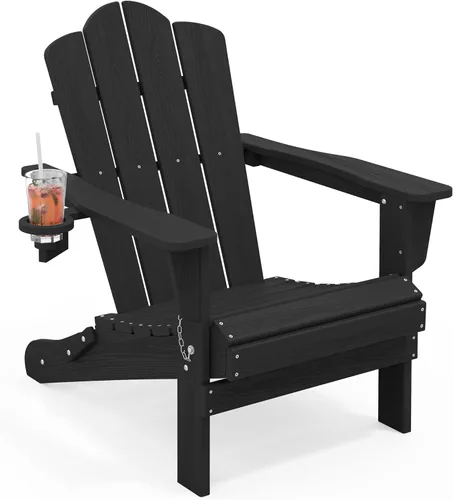 Miniatura 13 de KINGYES Silla plegable Adirondack, sillas de patio HDPE para todo clima, silla de césped con textura de madera para junto a la piscina, patio Aruba