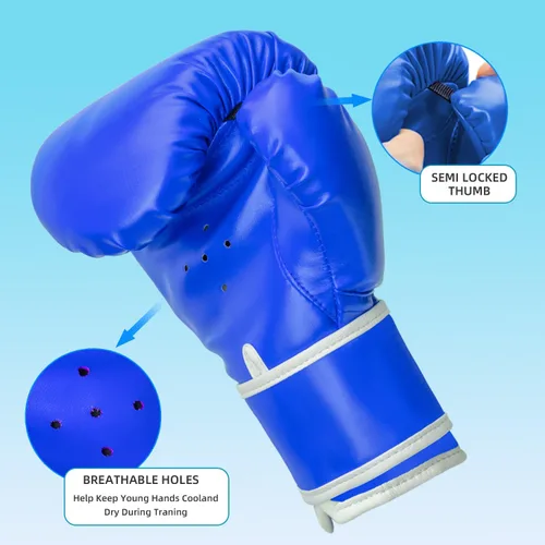 Miniatura 3 de Guantes de boxeo para niños y niñas, jóvenes de 4 a 10 años, guantes de entrenamiento para saco de boxeo, kickboxing, Muay Thai, color rojo