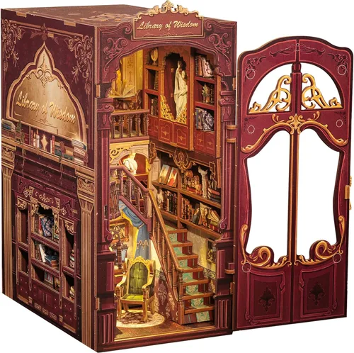 Miniatura 7 de CUTEBEE - Kit de rincón de libros - Kit de casa de muñecas en miniatura DIY para adultos, decoración de estantería de casa pequeña Booknook