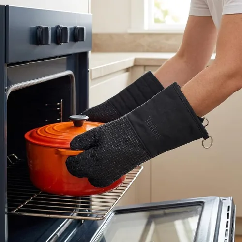 Miniatura 7 de Xlnt - Guantes de silicón antideslizantes para horno, resistentes al calor, con acabado de teflón Eco Elite, con lazo para colgar, ideales para uso