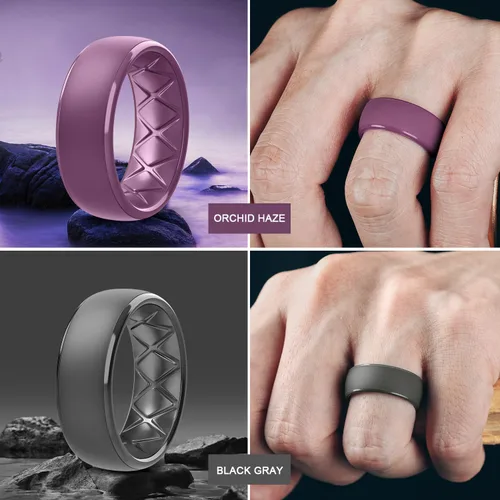 Miniatura 51 de Egnaro Anillos de boda de silicona para hombre: 1/4/6/7 Multipack de anillos de boda de goma con arco interior Diseño ergonómico transpirable