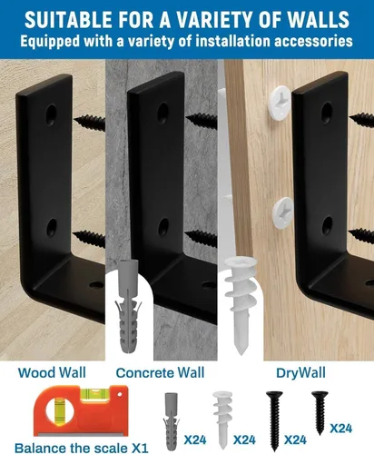 Miniatura 6 de LEOPO Paquete de 12 soportes de estante de 8 pulgadas, soporte industrial resistente de 1/5 pulgadas de grosor para soporte de estante flotante