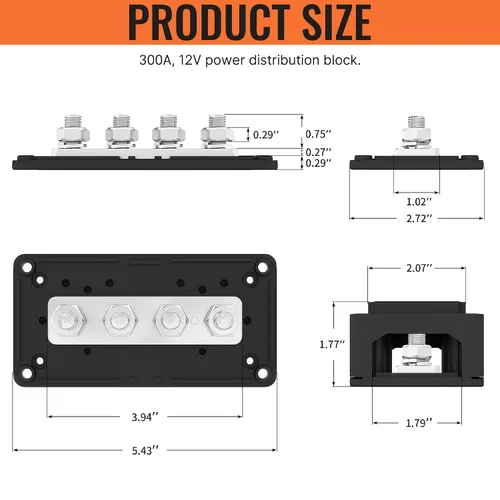 Miniatura 2 de Joinfworld Barra Colectora de 300A 12V DC Bloque de Distribución de Energía Impermeable con 4 Espárragos de 3/8", Bloque Terminal de Barra Colectora